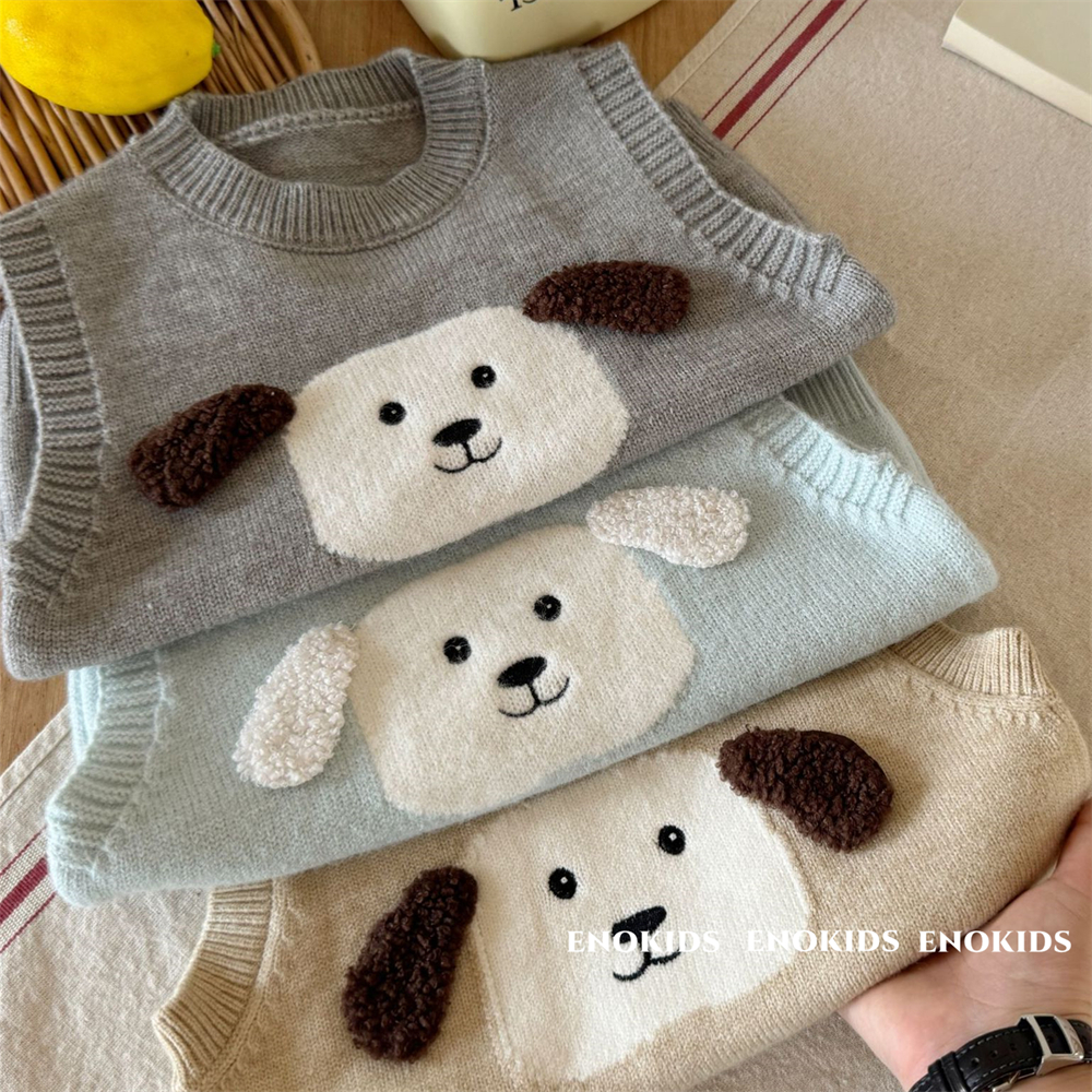 儿童柔软立体大耳朵狗狗针织背心24秋男女童洋气韩版可爱毛衣马甲