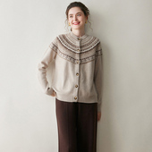 徕倩提花圆领羊绒开衫 KT6202 女针织加厚外套秋冬宽松长袖 毛衣