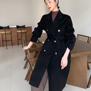 徕倩2023冬季新款女装双面羊毛双排扣中长款大衣女 BM CO6919