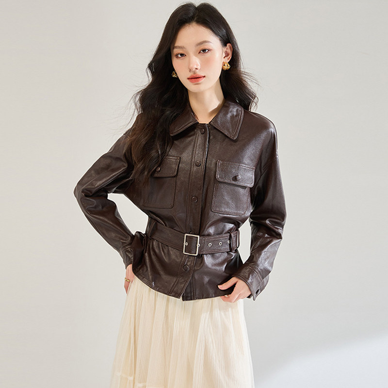 徕倩2025新款气质翻领蛋白皮收腰显瘦百搭短款皮衣外套女SH PZ223,女装/女士精品,皮衣,淘宝优惠券,粉丝福利购,淘宝优惠卷