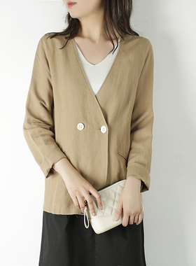 徕倩春季新款女装日本天丝麻美料干爽防透西装外套女 JK3092