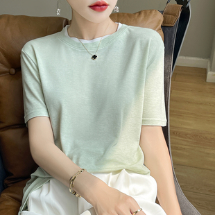 内搭上衣YU 精兰天丝羊毛马卡龙撞色短袖 TS845 女装 2024早秋新款