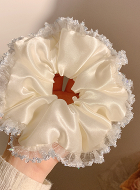 法式气质白色缎面蕾丝边大肠发圈女温柔慵懒风头饰发绳扎头发新款