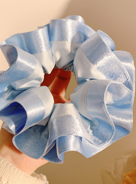 高级感蓝色缎面双层大肠发圈女慵懒风韩系发绳头饰扎头发丸子头