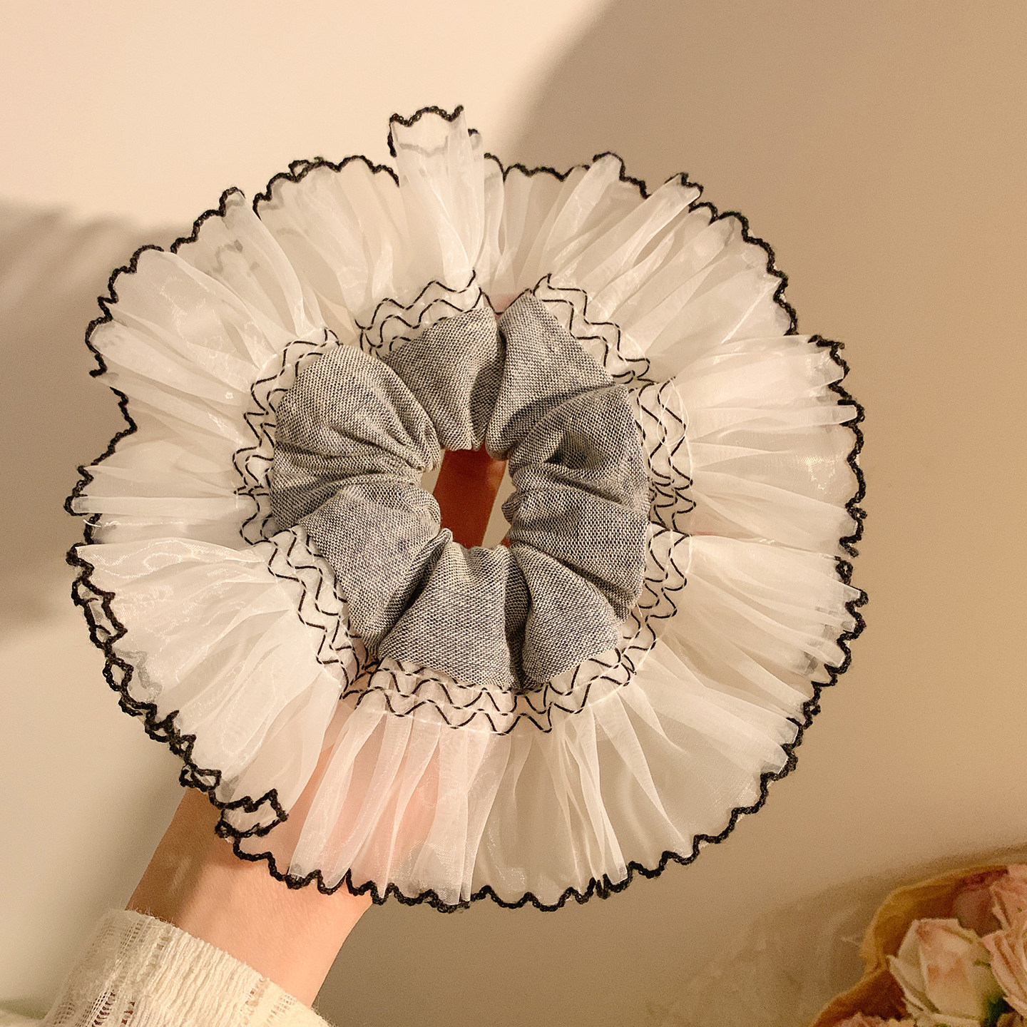 韩系小众灰色牛仔网纱边大肠发圈女高级感复古头饰发绳扎头发超大,饰品/流行首饰/时尚饰品新,发饰,淘宝优惠券,粉丝福利购,淘宝优惠卷