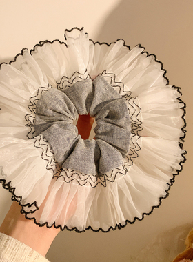 韩系小众灰色牛仔网纱边大肠发圈女高级感复古头饰发绳扎头发超大