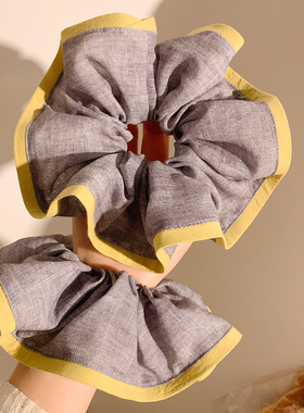 韩系简约蓝色布艺大肠发圈女高级感慵懒风复古发绳扎头发超大头饰