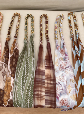 春夏季新款复古印花丝巾项链女高级感气质小众系脖领巾长条配饰