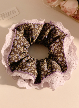 复古紫色碎花蕾丝大肠发圈女高级感气质头绳发饰扎头发丸子头超大