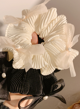 法式气质奶油白色蝴蝶结大肠发圈女高级感小众温柔头绳发饰扎头发