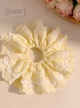 温柔韩系黄色蕾丝大肠发圈女高级感气质头绳发饰扎头发超大新款