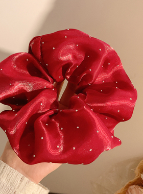 复古红色满天星缎面大肠发圈女气质新年头饰扎头发发绳慵懒风温柔