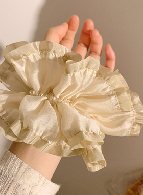 复古米色花边双层大肠发圈女韩系高级感气质发绳头饰扎头发丸子头