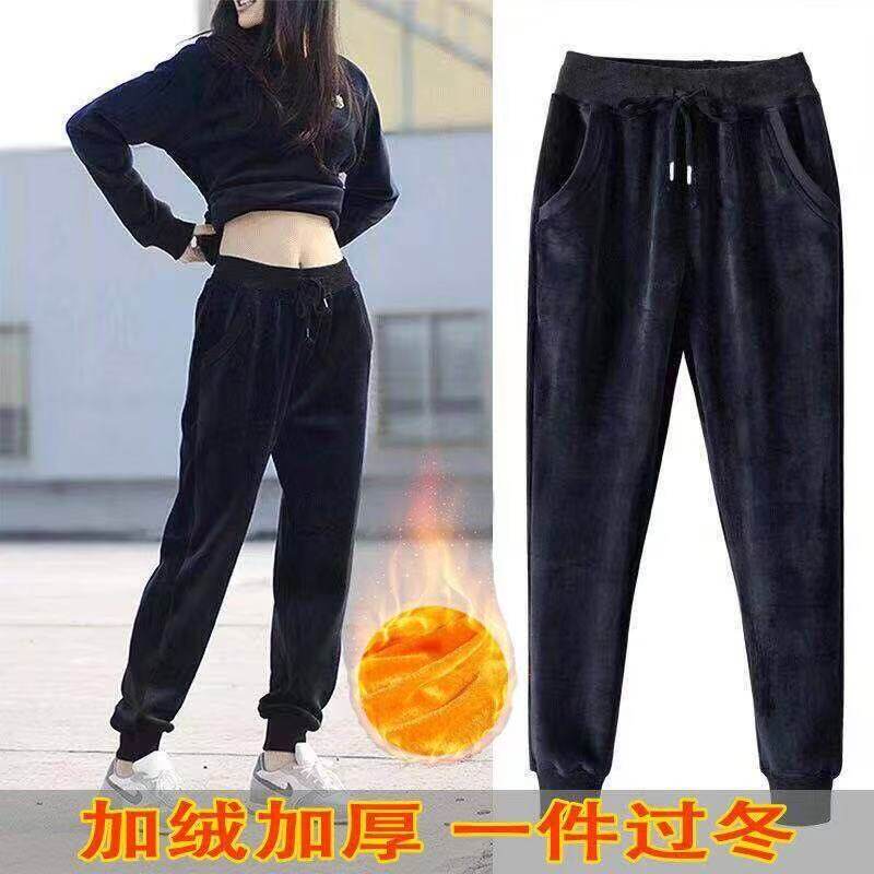 秋冬季丝绒运动裤女加厚保暖外穿休闲裤