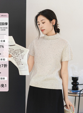 apipedream如一梦 100%澳洲美利奴羊毛小翻领短袖针织衫/芝芝香雪