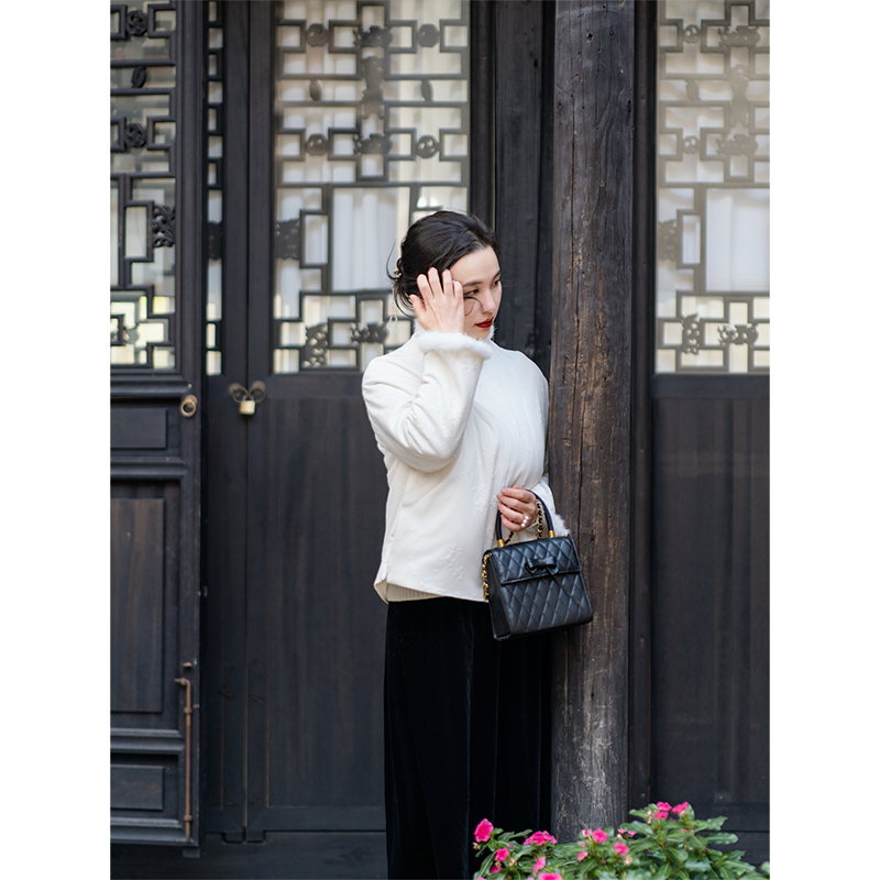 apipedream如一梦 水貂国风提花夹棉外套新中式冬季上衣/春雪花簪