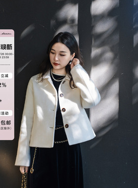 apipedream如一梦 翻领羊驼毛天丝绵羊毛双面呢短款外套/雪天画报