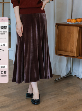 apipedream如一梦韩国丝绒鱼尾2025冬季新款气质半身裙/油画浓影