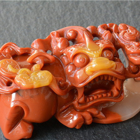 云南天然黄龙玉霸王貔貅手把件小摆件鸿运当头手工精雕三彩老料