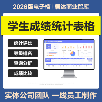 2026年学生成绩统计管理excel表格排名个人成绩计算登记分析模板