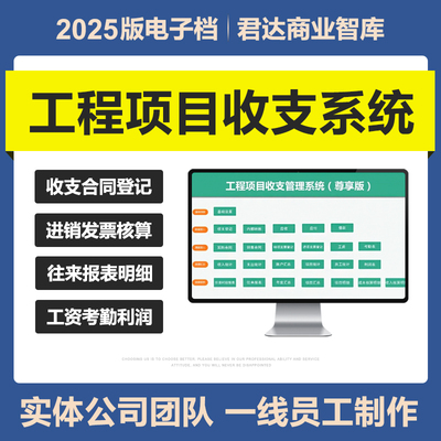 2025年工程项目收支管理Excel表格系统合同成本利润核算工资登记