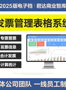 2025发票据管理excel表格系统专票普票信息登记数据统计可视看板