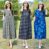 时尚 高端棉绸连衣裙女中长款 洋气外穿人造棉碎花妈妈裙子 夏季 新款
