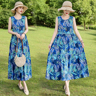2025初夏穿搭新款海边度假风绝美沙滩裙无袖背心裙棉绸连衣裙显瘦
