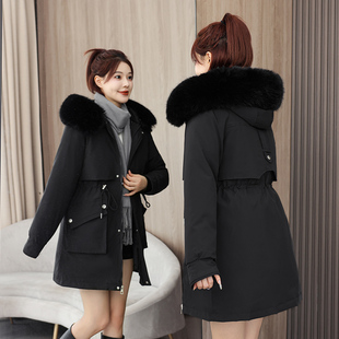 新款内胆可拆卸派克服女中长款冬季加厚保暖棉衣棉服收腰显瘦外套