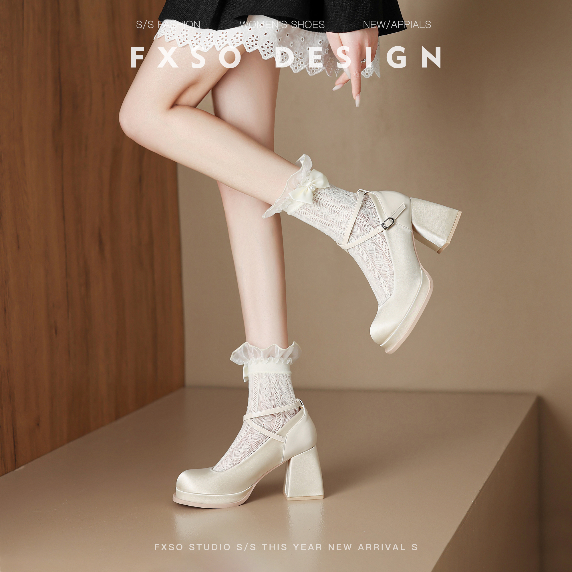 方巷大叔玛丽珍鞋法式绸缎高跟鞋