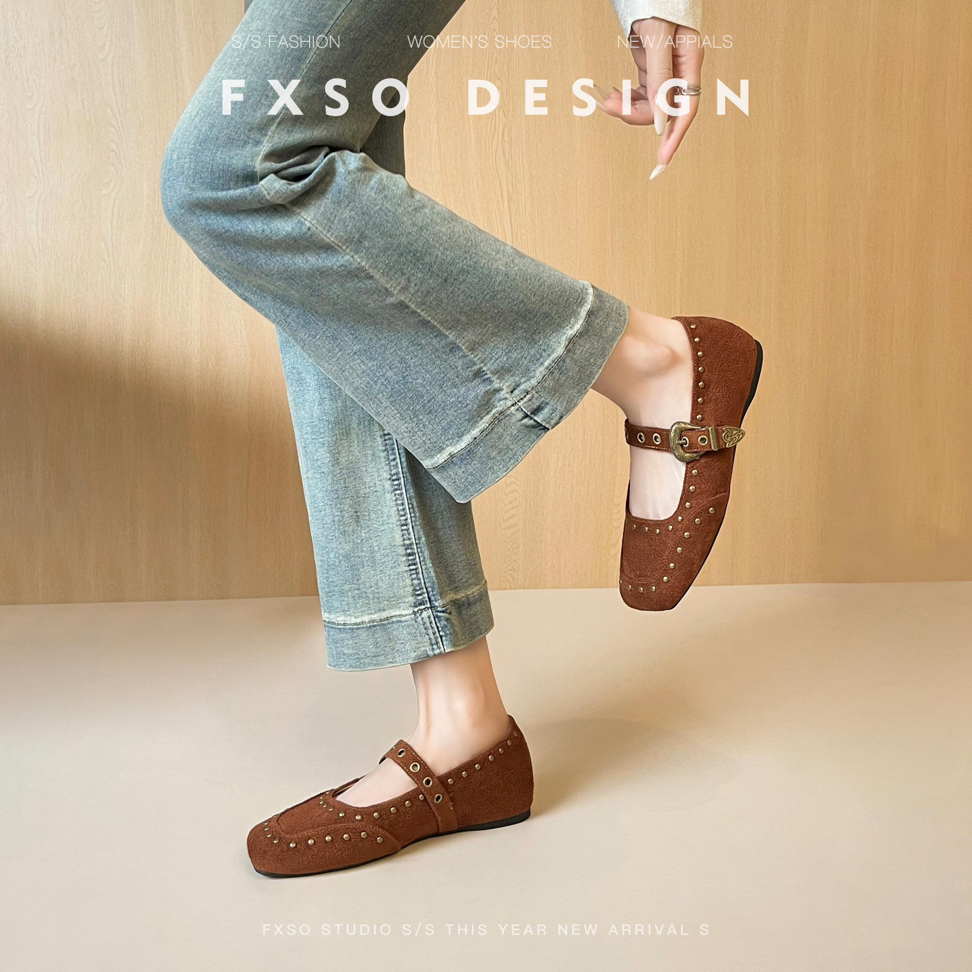 晚晚鞋法式平底方头浅口单鞋女