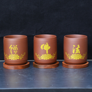 特大号中式紫砂圣水杯供佛净水杯贡杯佛道供奉用品道友送礼摆件