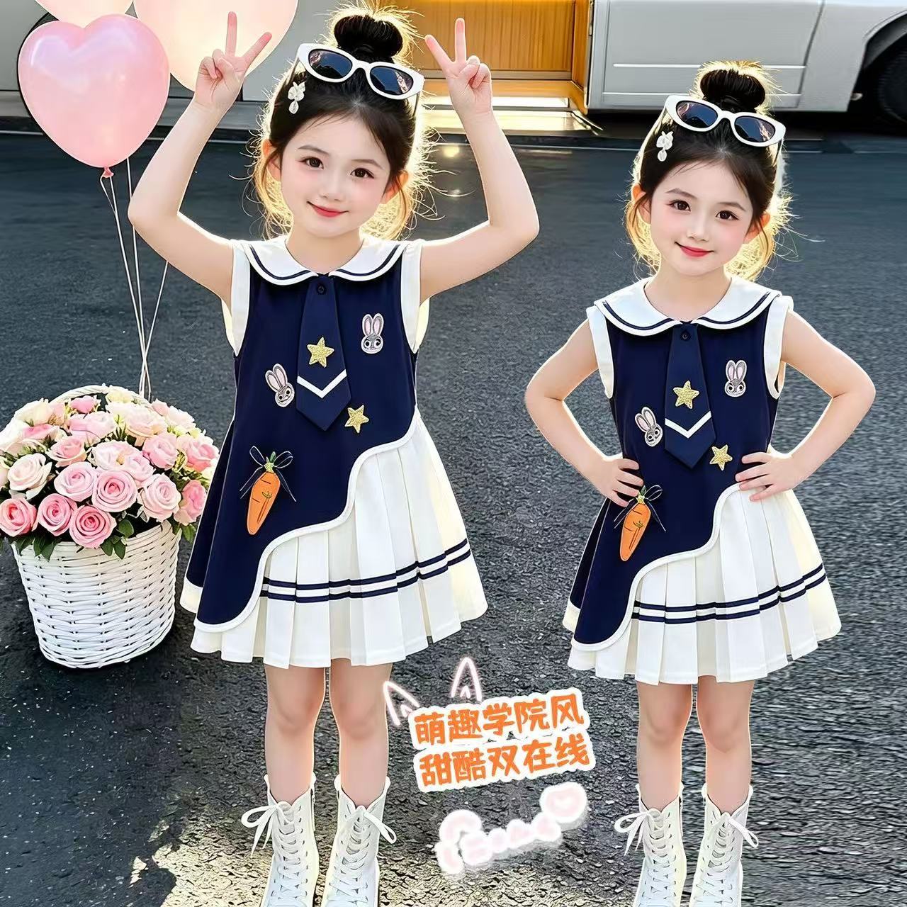 女童夏季朱迪兔子警官百褶裙套装图片