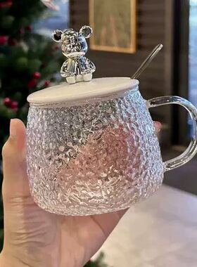 小熊杯子高颜值简约冰川杯马克杯玻璃水杯饮料花茶咖啡牛奶啤酒杯