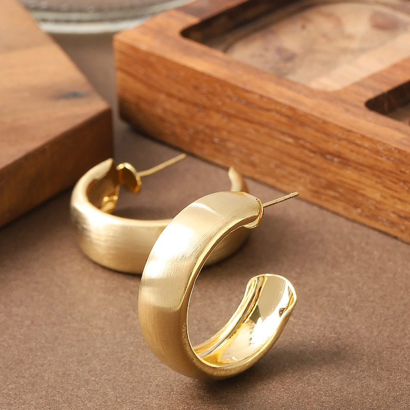 亚马逊夸张简约欧美风几何拉丝圆环耳环女小众个性感银针耳饰