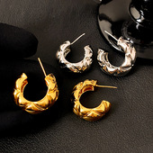 18k真金电镀银针扭曲c形耳钉潮流通勤耳环轻奢感百搭耳饰女