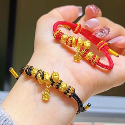 爆款黄金色卷卷蛇手绳小金蛇黑绳编织红绳diy手链女手饰首饰