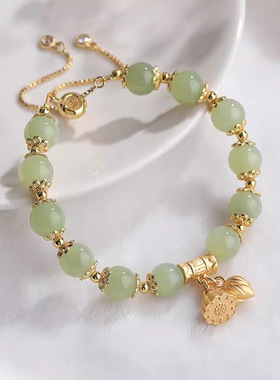 两世欢莲蓬纯银手链女生夏轻奢ins小众设计和田玉手串生日礼物送