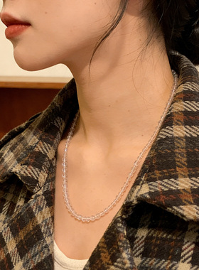 2026春季新款白色水晶串珠项链女感冷淡风时尚气质百搭锁骨链