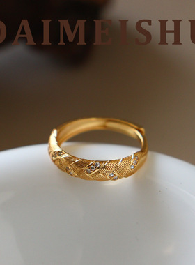 小红书爆款时尚精致百搭拉丝锆石麦穗戒指轻奢感可调节戒子女