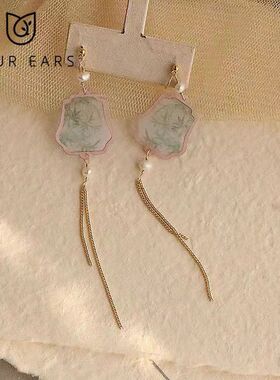 古风扇子玉竹长款流苏耳环新中式国风耳饰清冷感气质感耳坠女