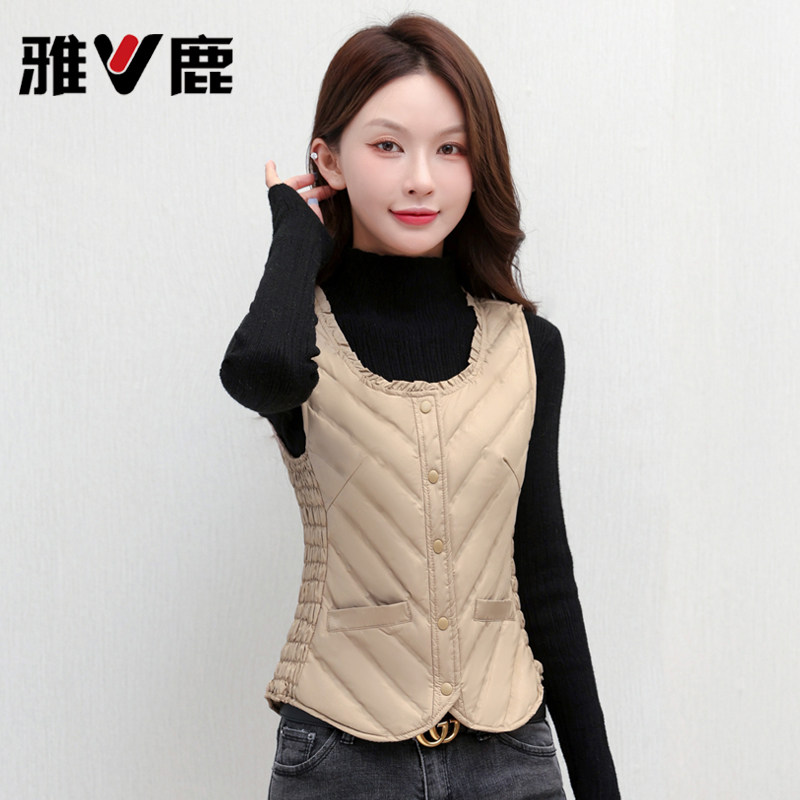 雅鹿羽绒马甲女2025年新款轻薄内穿修身短款背心马夹贴身内胆冬季
