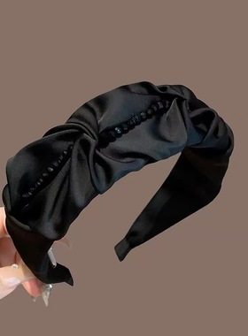 【原版】褶皱发箍女2025年新款水晶串珠头箍百搭气质高颅顶黑色