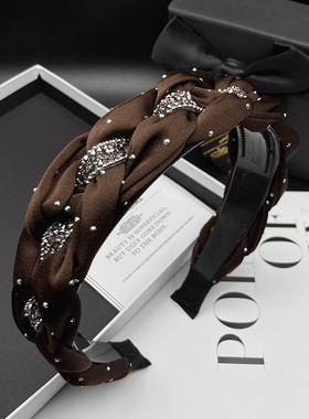 【原版】韩国网红新款发箍小香风编织缎面宽边发卡黑色高级感头箍