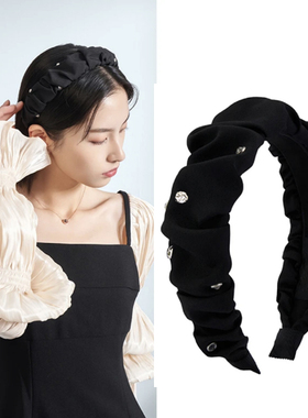 【原版】阿J豆水晶黑色百褶发箍气质高颅顶头箍宽边高颅顶发箍MYA