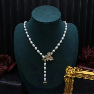 毛衣链仿珍珠蝴蝶项链精致轻奢气质毛衣链 60cm长款 原版