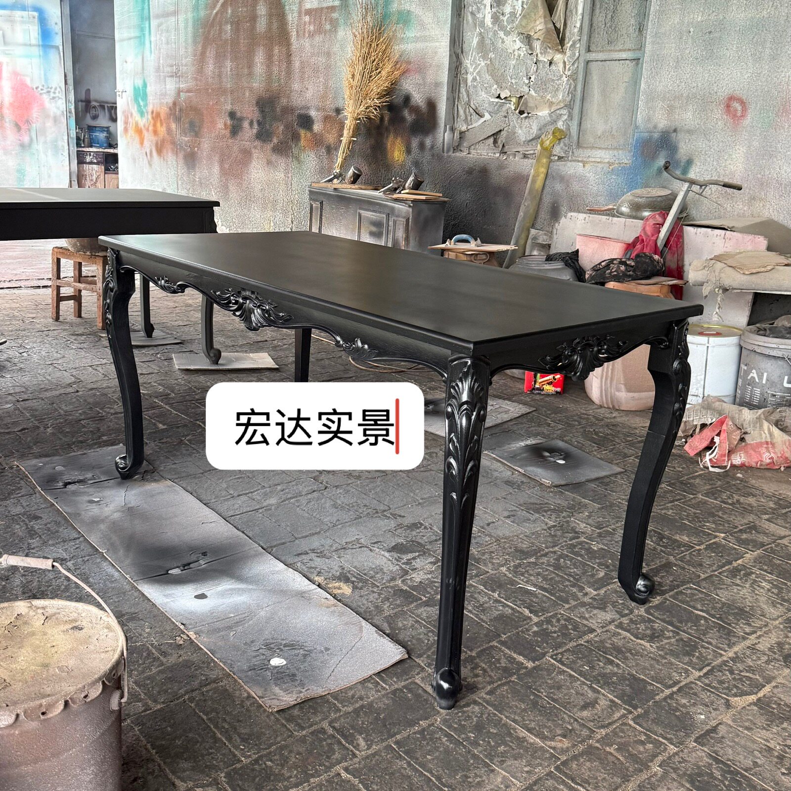 黑色桌子婚纱欧式古典实木书桌雕花复古拍照道具影楼摄影基地柜子