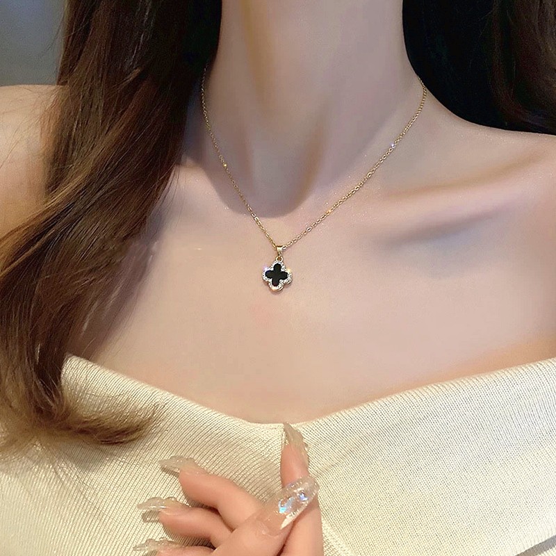清仓捡漏18K金双面四叶草项链女