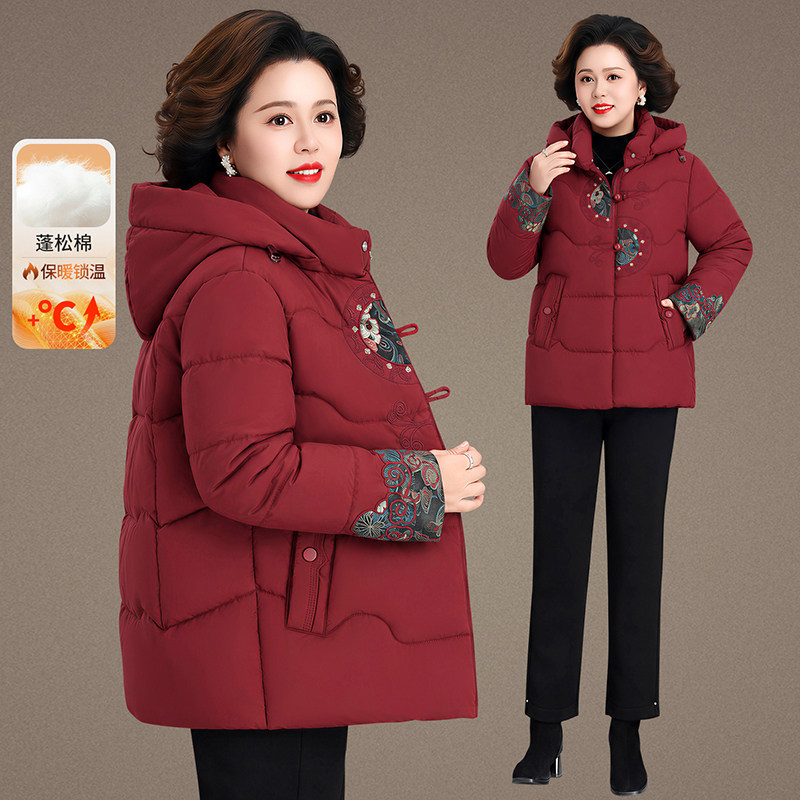 新中式刺绣加厚保暖妈妈棉服