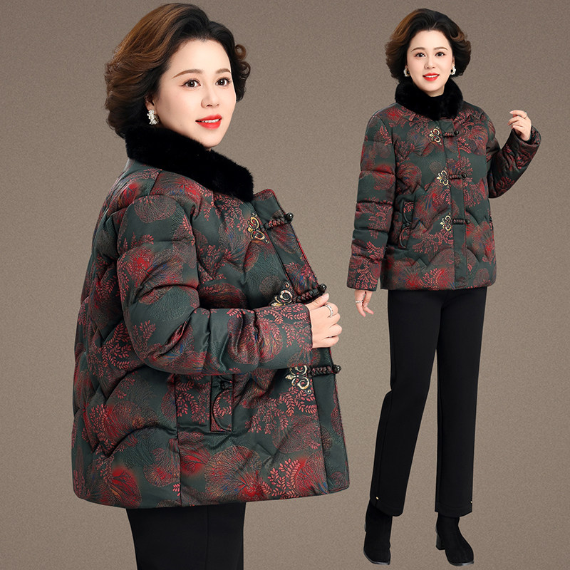 新中式毛领加厚保暖妈妈棉服